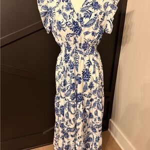 Doublju White Maxi Dress with Blue Floral Print